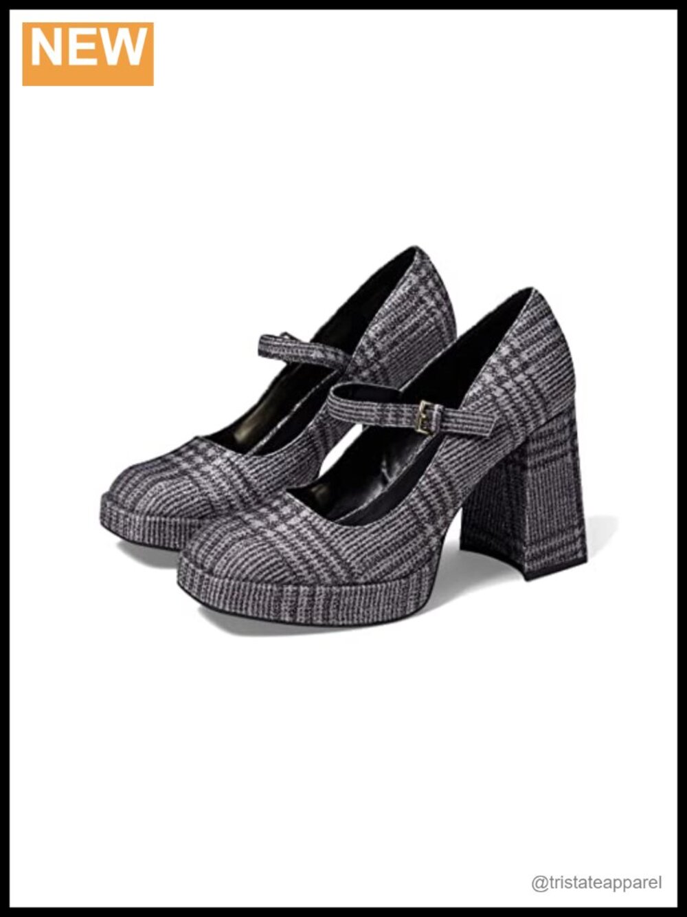 Brynne High Block Heel Ankle Strap Square Toe Leather Pump